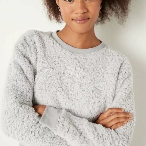 Victoria's Secret PINK sherpa Teddy Crewneck Pullover Sweater - Picture 1 of 5